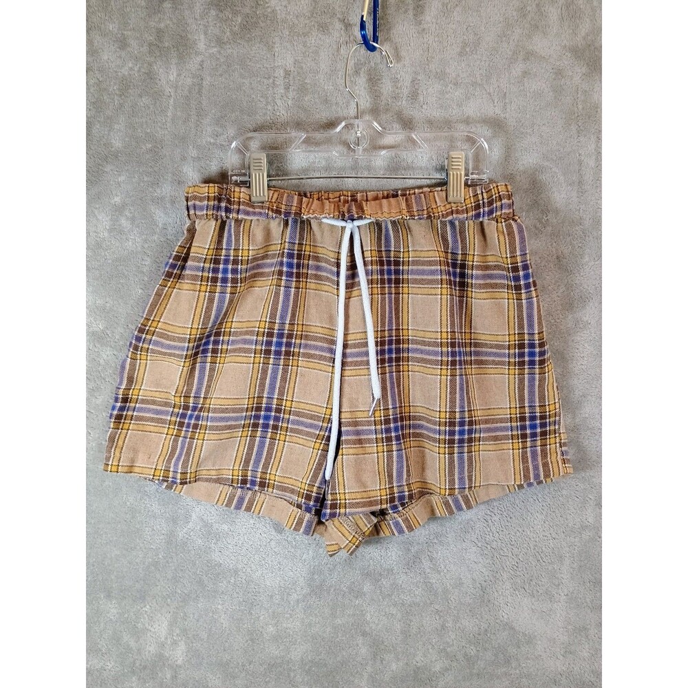 ROMWE Tan Plaid Women's Drawstring Shorts Medium